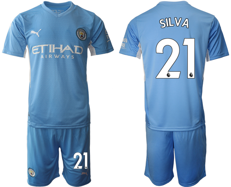 Men 2021-2022 Club Manchester City home Light blue #21 Soccer Jersey->manchester city jersey->Soccer Club Jersey